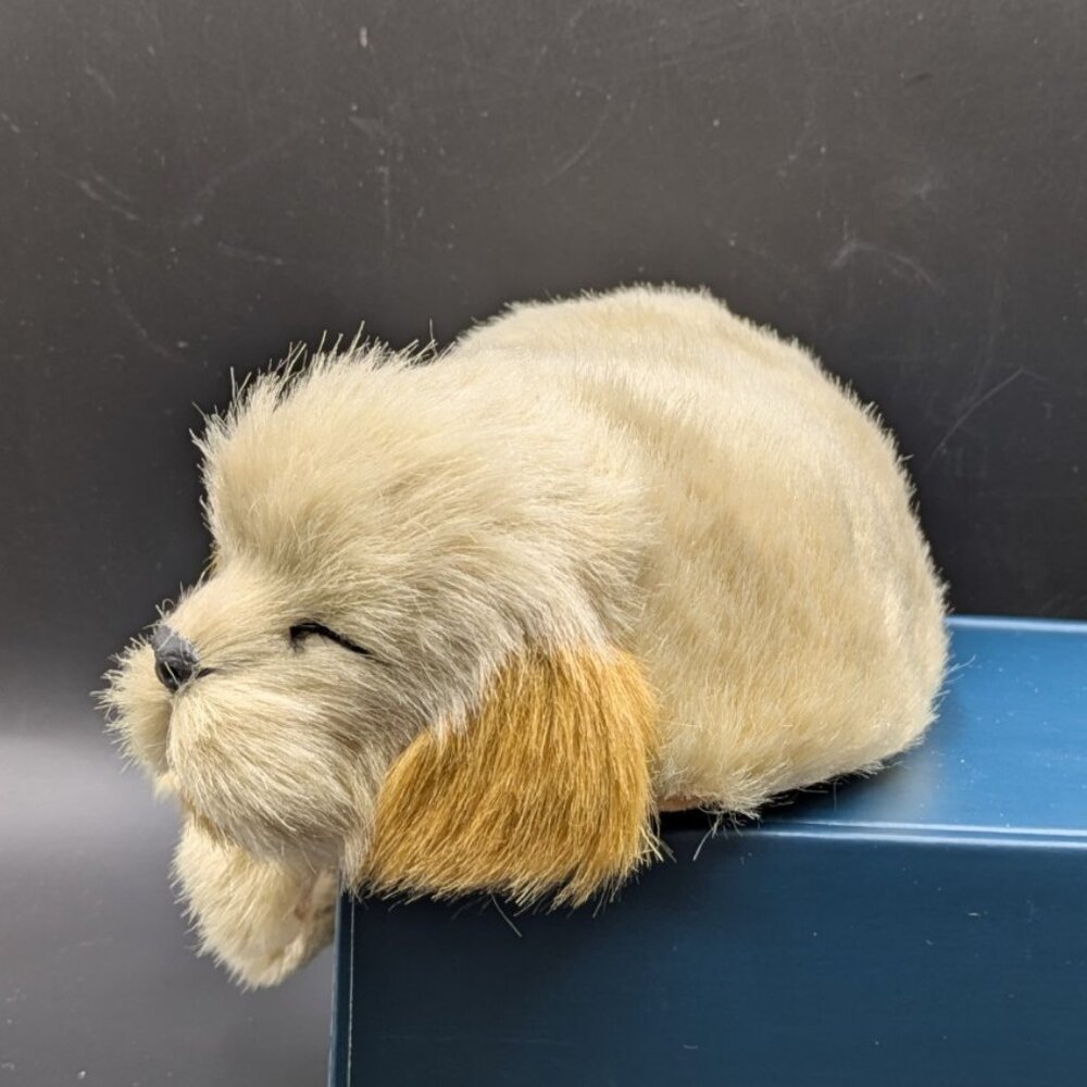 Sleeping Dog Shelf Sitter Blonde Napping Puppy Faux Fur Velvet 7" - Picture 2 of 7